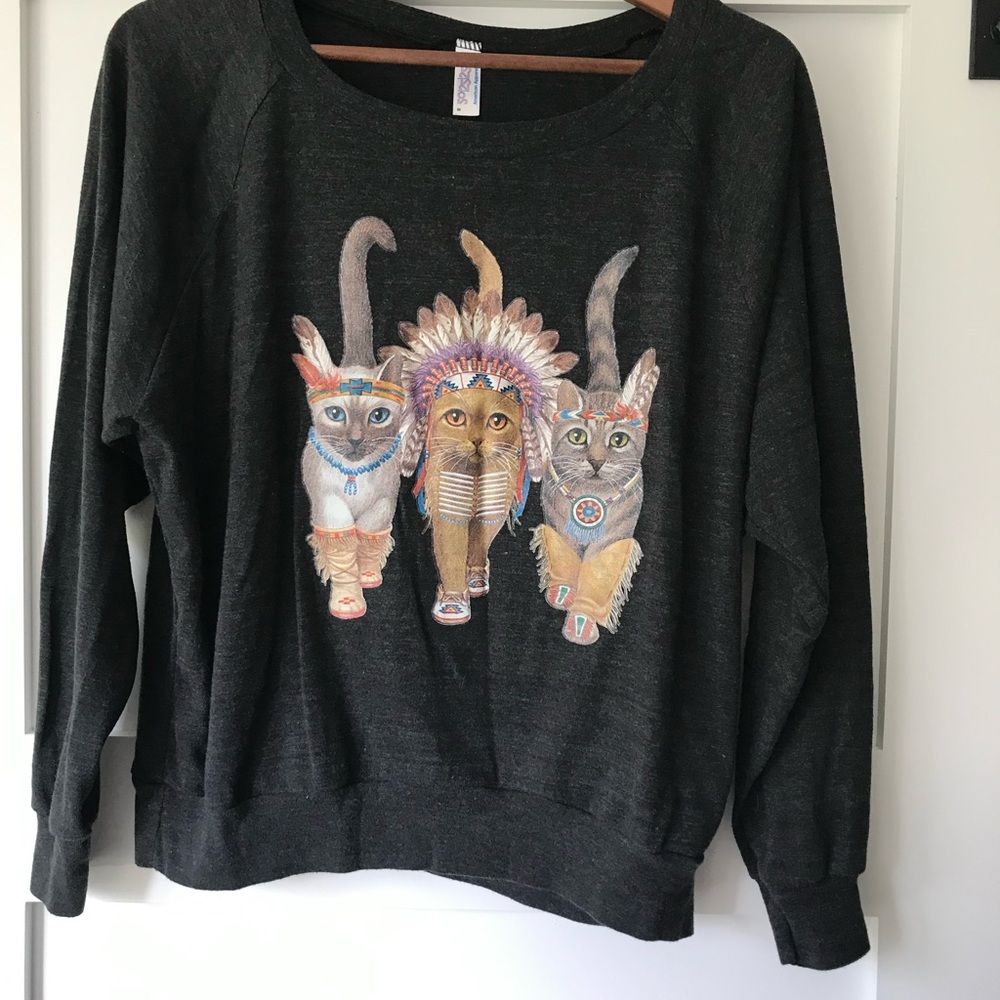 Heather Gray Cat Print Sweater, M